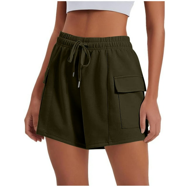 asjyhkr Cargo Shorts for Women Wide Leg Drawstring Elastic Waist Summer Sweat Shorts with Pockets