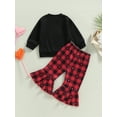 thumbnail image 4 of Bagilaanoe 2Pcs Toddler Baby Girl Valentine's Day Outfits Heart Print Long Sleeve Pullover Tops + Plaid Flared Trousers 6M 12M 18M 24M 3T 4T Kids Long Pants Set, 4 of 9