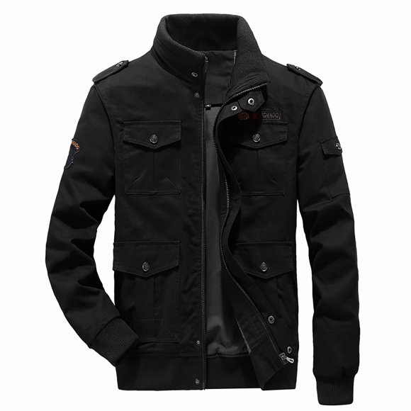 WAENQINLA Men's Casual Cargo Jacket Slim Fit Multi Pockets Stand Collar Coat with Shoulder Straps Full Zip Motorcycle Outerwear