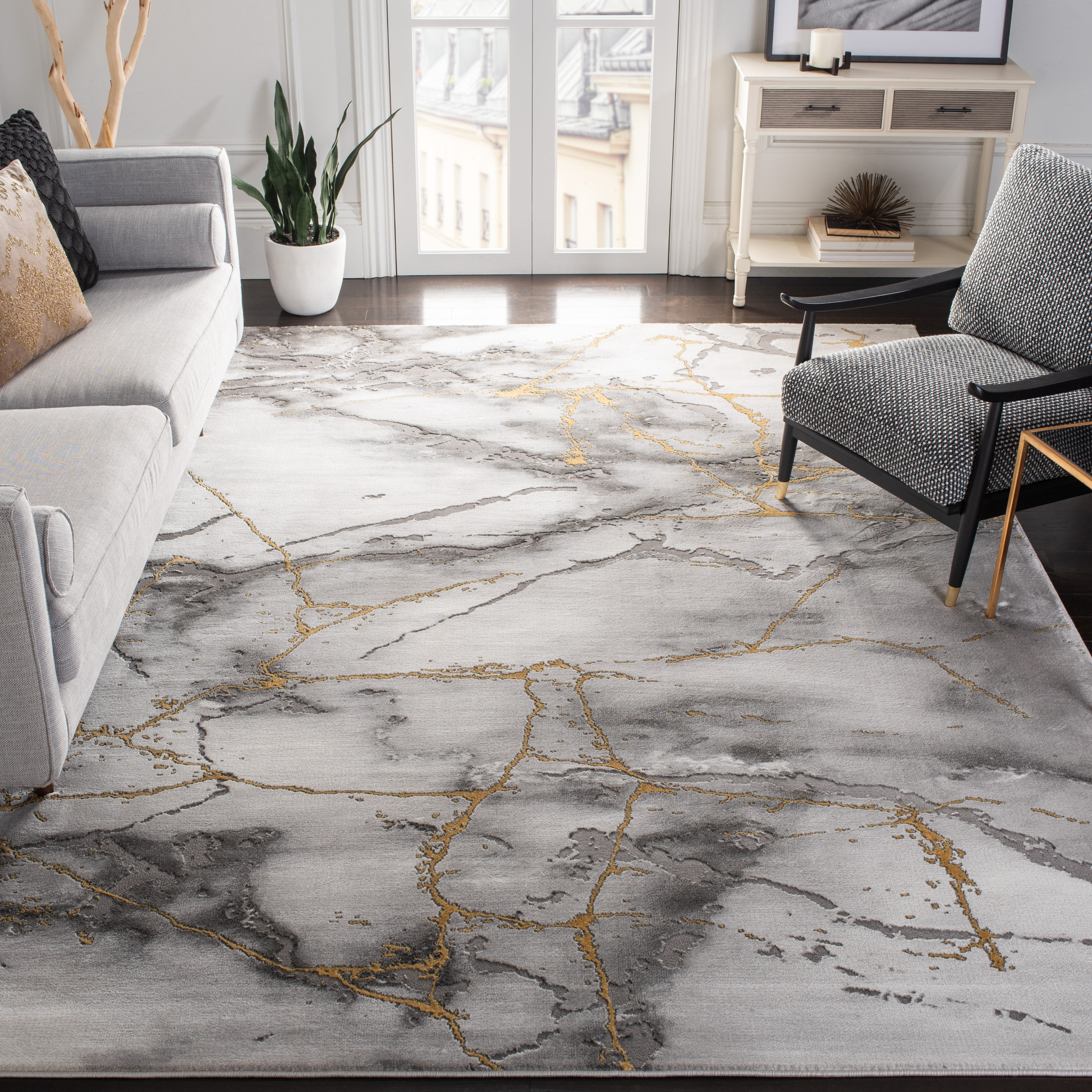 SAFAVIEH Craft Paul Abstract Area Rug, Grey/Gold, 9' x 12'