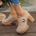 thumbnail image 3 of Mules for Women Lug Sole Platform High Heels Slip on Backless Sandals Boho Flower Hollow out Breathale Summer Dress Shoes Slippers Beige Size 8.5, 3 of 6