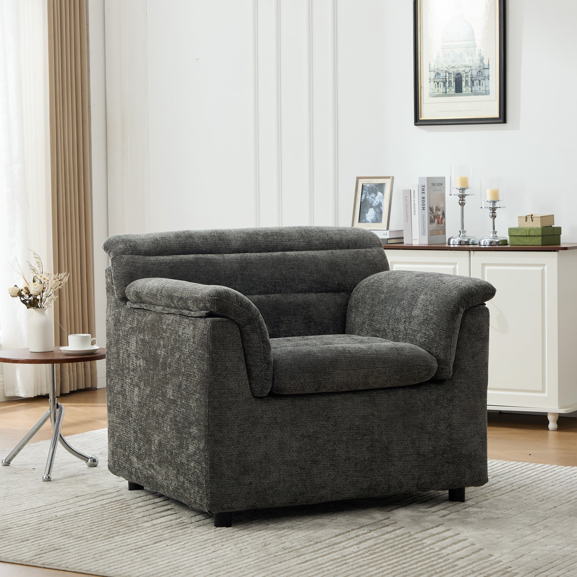 HOQBN 38" Oversized Accent Chair,Chenille Upholstered Living Room Chairs,Modern Arm Chair for Living Room, Bedroom,Gray