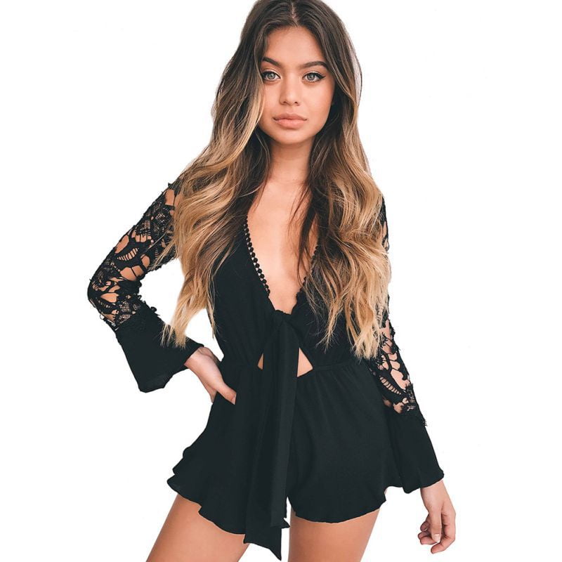 lace long sleeve playsuit