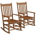 thumbnail image 2 of Outsunny Wooden Rocking Chair Set, Curved Armrests, High Back, Slatted Seat Outdoor Rocker Set, Teak, 2 of 9