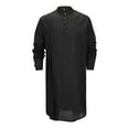 thumbnail image 4 of Long Sleeve Shirts for Men, Men Kaftan Thobe Cotton Linen Henley Shirt Long Sleeve Stand Collar Button Down Robe Casual Pleated Muslim Gown Kurta, 4 of 9