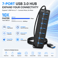 thumbnail image 3 of 7-Port USB 3.0 Hub with Individual On/Off Switches, 5Gbps High Speed USB Splitter with 3.3ft Long Cable, USB Port Expander for Laptop Desktop PC, Black, 3 of 10