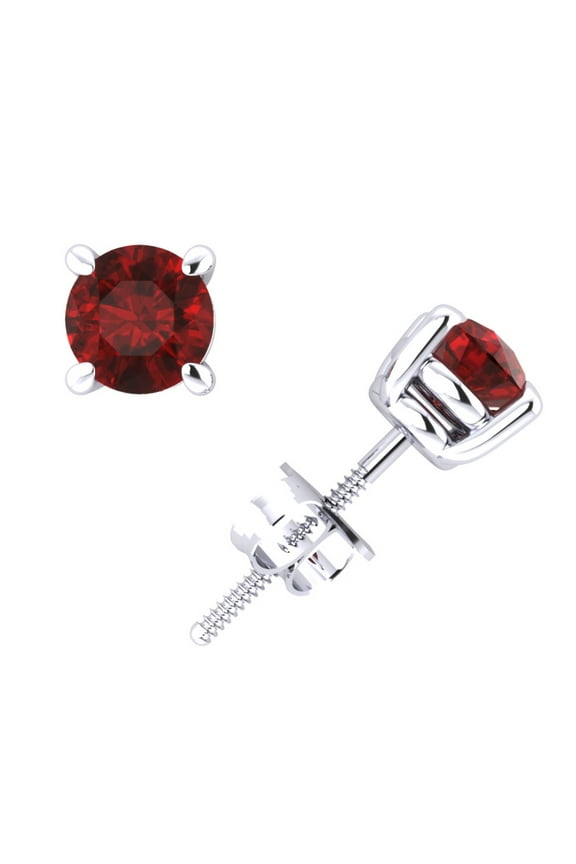 Genuine 0.75Carat Round Cut Ruby Basket Stud Earrings 18k White Gold Prong AAAA