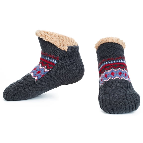 LEMZONE Fuzzy Slipper Socks for Men Fleece Lining Low Cut Cabin Socks with Grips Christmas Stocking Stuffers