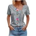 thumbnail image 2 of Homenesgenics Tops for Women Plus Size,Tunic Tops for Women,Crop Tops for Women Women's Short Sleeves-Neck Fashion Casual Printed Button-Up Blouse T-Shirt Blue XL, 2 of 5