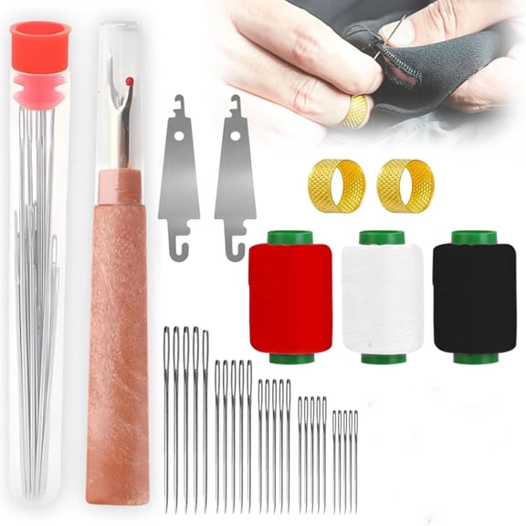 34 PCS Big Eye Hand Sewing Needles Kit, Stainless Steel Sewing Needles Set, Long & Thin Needles for DIY Sewing, Quilting, Embroidery, Daily Use & Beginners
