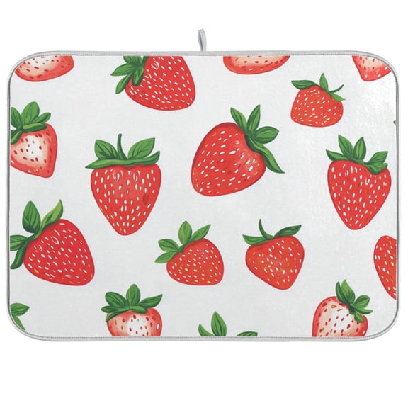 Yayeee Dish Drying Mat for Kitchen Counter Ultra Absorbent Easy Clean Pad 18x16", Strawberry
