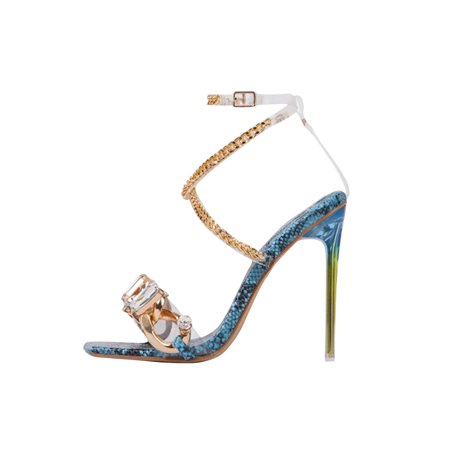 

VerPetridure Women s Sandals Summer Casual Sexy Snake Print Open Toe Rhinestone Metal Chain Buckle Square Toe High Heel Sandals