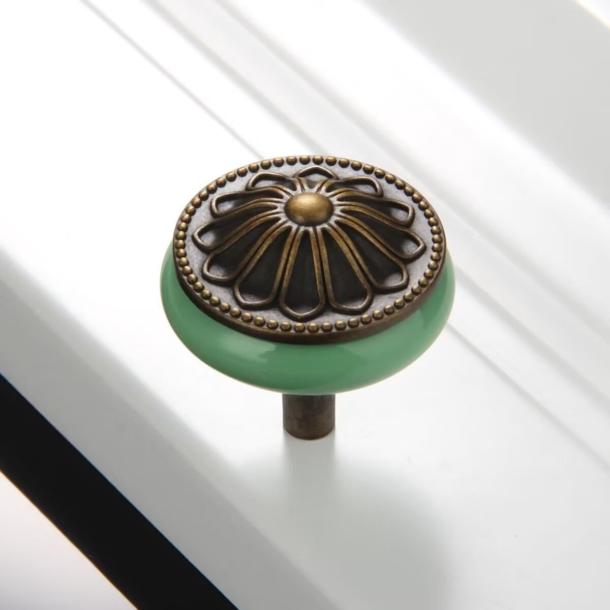 HDJNal Antique Bronze Ceramic Drawer Knob Cupboard Pulls Handles Wardrobe Drawer Cabinet Door Kitchen Knobs and Pull Handles for Cupboards ,Dresser ,Kitchen, Pack of 20 (Green)