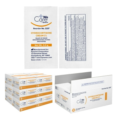 Dynarex Hydrocortisone Cream - Relieve Minor Skin Irritations and Itching, Ideal for Eczema and Insect Bites, Non-Greasy Formula - Size 0.9g Packets, 1 Case of 1,728 Packets