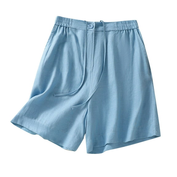 Lenpel women's plus size Bermuda shorts elastic waist drawstring wide leg cotton linen shorts Casual Lounge Short with Pockets