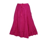 Mogul Womens Skirt Medieval Dark Pink Embroidered Boho Chic Skirts