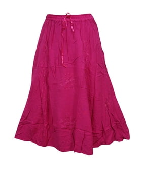 Mogul Womens Skirt Medieval Dark Pink Embroidered Boho Chic Skirts