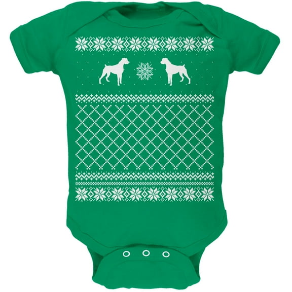 Boxer Ugly Christmas Sweater Kelly Green Soft Baby One Piece