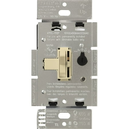 White Slide Dimmer - Lutron Toggle C.L Dimmer Switch for dimmable LED, Halogen and Incandescent Bulbs, Single-Pole or 3-Way, AYCL-153P-IV, Ivory