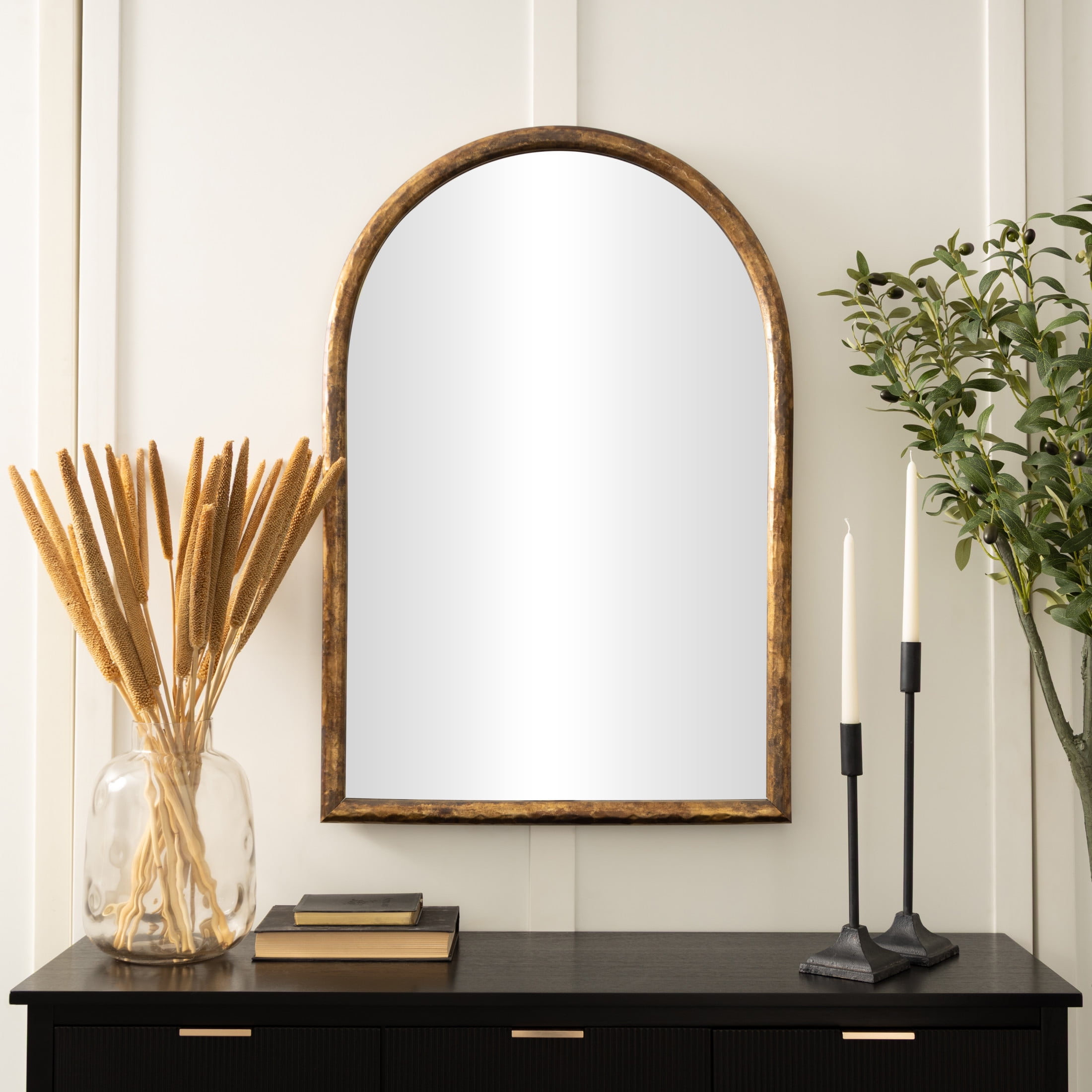 DecMode 24" x 36" Gold Wall Mirror with Weathered Frame