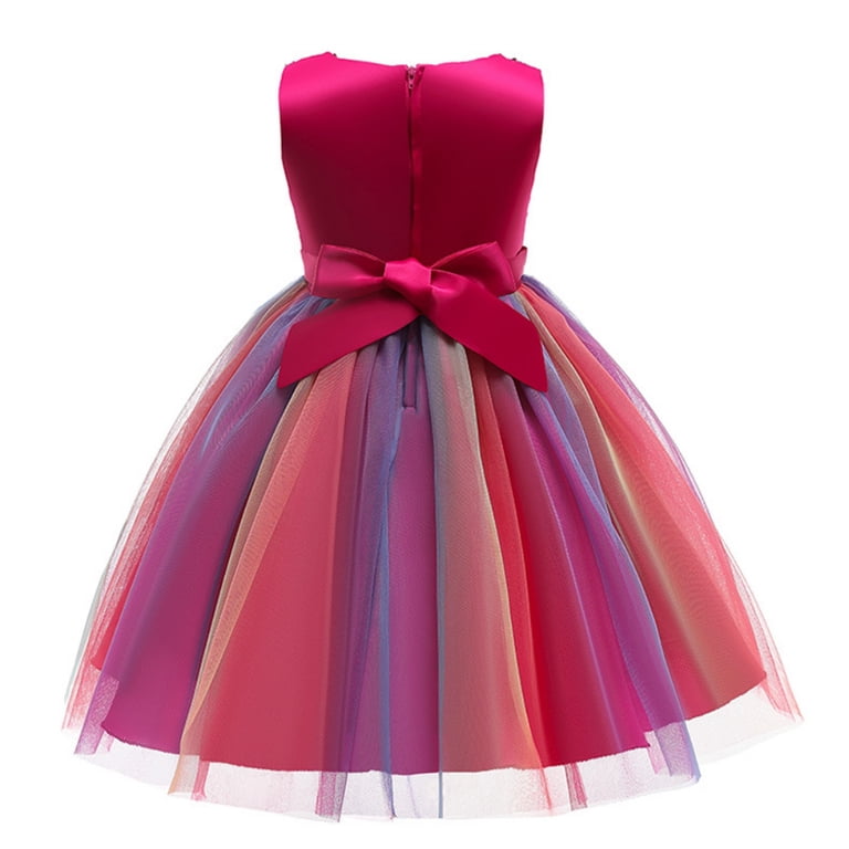 Maxcozy Girls Sequin Formal Dress Sleeveless Rainbow Tulle Birthday Party  Bridesmaid Pageant Long Dresses 3-10T