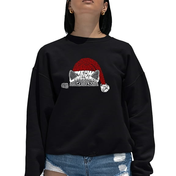 Christmas Peeking Cat - Women's Word Art Crewneck Sweatshirt