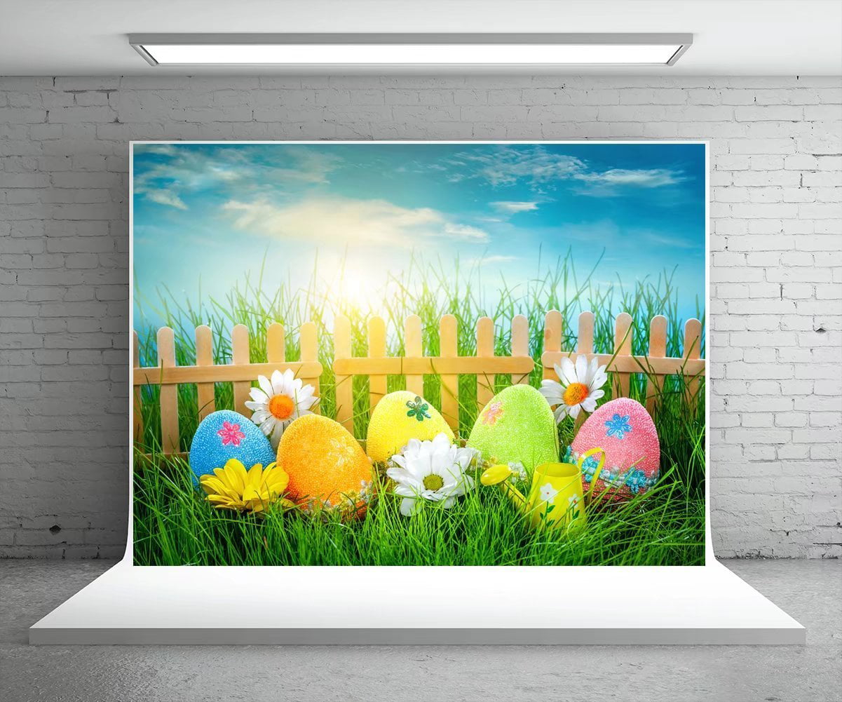 SZZWY 8x6.5ft Vinyl Easter Photography Background Spring Grassland Cute Rabbit Toy Easter Eggs Flowers Scenic Backdrop Child Kids Baby Shoot Greeting Card Easter Egg Hunt Video Show