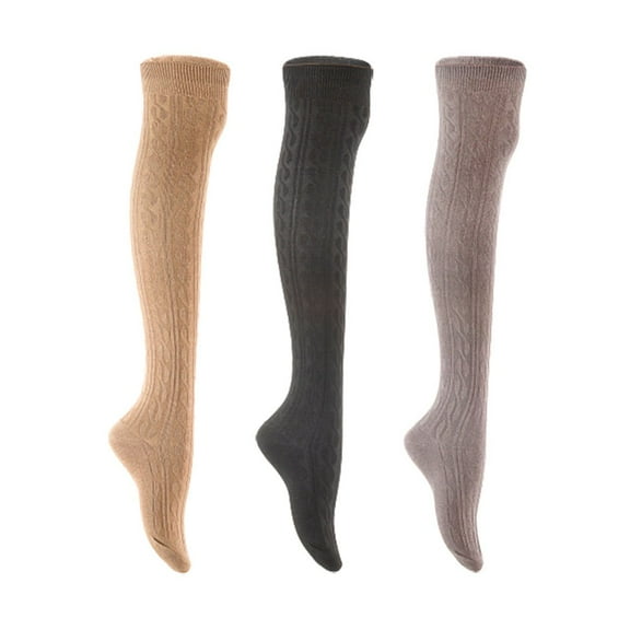 Lian LifeStyle Women's 3 Pair Adorable Comfortable Soft Thigh High Over Knee High Cotton Socks Size 6-9 L1024 Beige,Black,Dark Grey