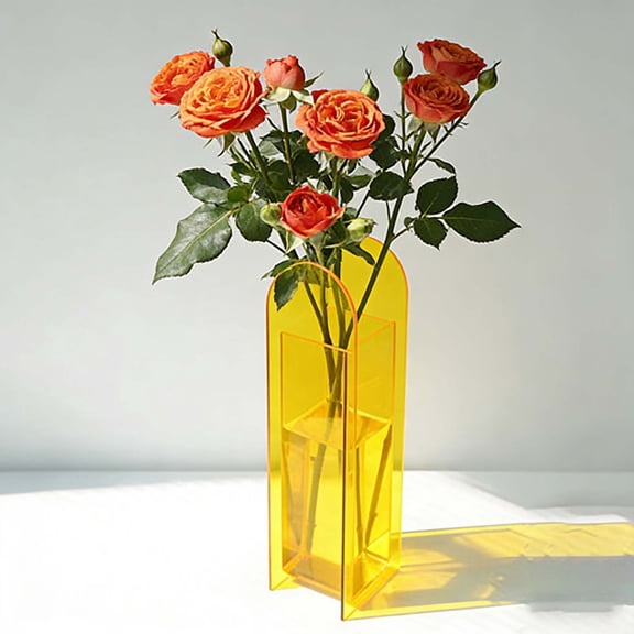 Eespoir Transparent Colored Living Room Vase, Dry Flower Geometric Flower Vase, Decorations for Coffee Table, Shelf, Modern, for Faux or Dried Stems, Sturdy Glass