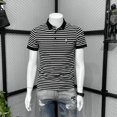 thumbnail image 4 of Ropa de calle de alta calidad para hombre, camisetas ajustadas con cuello, polo a rayas, camiseta para hombre, color azul, Kpop Gym Katoen 5xl, 4 of 5