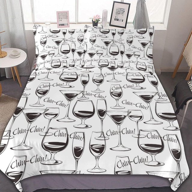 HAHDAXIA Wine Pattern Bedding Solid Comforter Set for All Seasons,3 Pieces(1 Comforter+2 Pillowcases),Soft Microfiber Bedding Set Queen(90"x90")