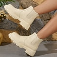 thumbnail image 3 of Dakaela Women's Chelsea Ankle Boots Lug Sole Chunky Heel Slip on Ankle Booties Elastic Ladies Winter Work Walking Shoes White 7, 3 of 8