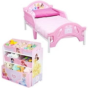 Angle View: Disney Princess Toddler Bed and Multi Bin Organizer with BONUS Bed Canopy
