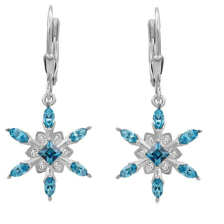 Amanda Rose Collection Sterling Silver Snowflake Leverback Earrings Adorned with Swarovski Crystals