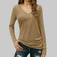 thumbnail image 2 of Womens T Shirts Long Sleeve V Neck Basic Tee Casual Loose Fit Soft Comfy Solid Color Tunic Tops Pullover Shirts (L, Khaki), 2 of 5