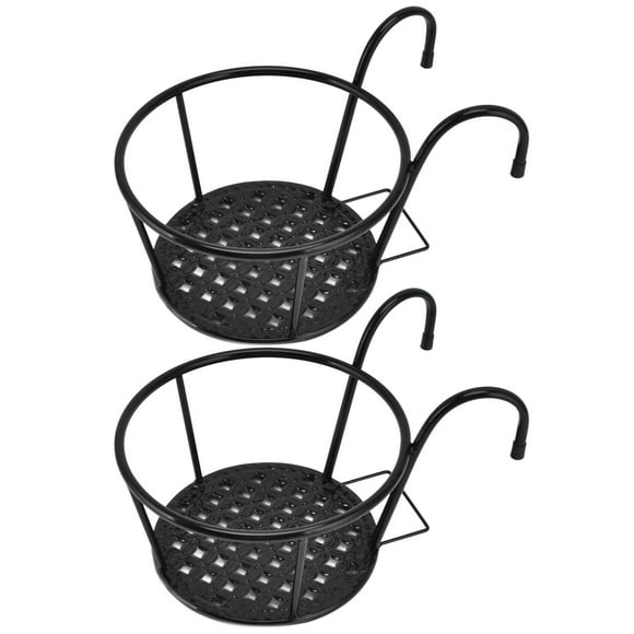 2Pcs 8.7 inch Metal Hanging Basket Round Hanging Flower Pot Holder Hanging Railing Planters Basket Metal Plant Pot Holder for Balcony Porch Fence