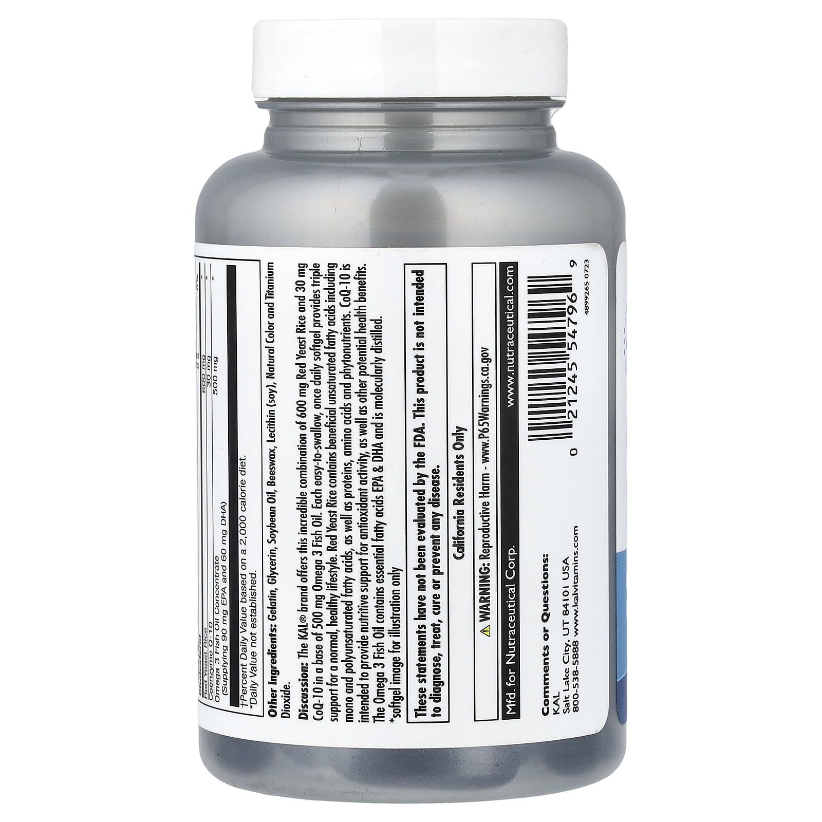 Kal - Red Yeast Rice CoQ-10 Omega 3 600/30/500 mg - 60 Softgels