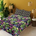 thumbnail image 2 of Ambesonne Emoji Fitted & Top Sheet Set with Shams, Outer Space Alien Skull Print, Lime Green and Hot Pink, 2 of 5