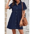 thumbnail image 4 of Women s Babydoll Tiered Short Sleeve Denim Dress Button Down Tunic Dress, 4 of 11