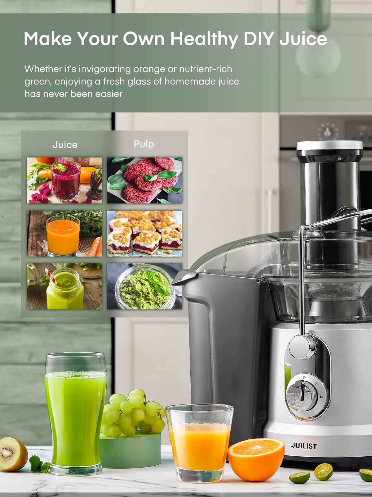 Juilist 1300W Max Power Juicer Machines, Juicer Vegetable and Fruit with 3.2