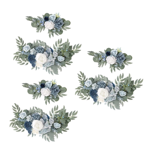 Guirnalda de flores artificiales para centro de mesa, pared, boda, coche, decoración de mesa 3 Blanco Azul