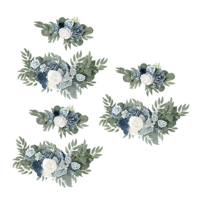 Guirnalda de flores artificiales de seda hecha a mano para decoración de pared, mesa y cenador 3 Blanco Azul