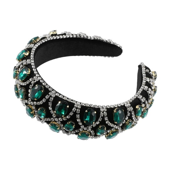 Vocoste 1 Pc Faux Crystal Padded Headband Bling Rhinestone Hairband Green 1.57 Inch