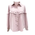 thumbnail image 4 of Women Button Down Dressy Shirts Collared Puff Long Sleeve Ruffle Tops Ladies Fall Elegant Casual Fashion Work Shirt S-XXL, 4 of 5