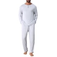 thumbnail image 1 of INSPIRAR CHIC Conjunto de Pijamas Casuales de 2 Piezas de Manga Larga en Color Sólido Cuello Redondo para Hombre M Gris Blanco, 1 of 5