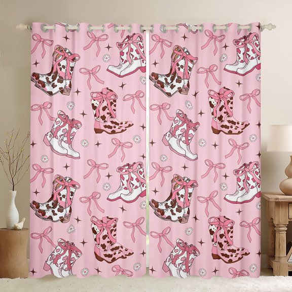 Erosebridal Pink Western Cowgirl Boots Curtains for Living Room,Ribbon Bowtie BlackoutCurtains Set of 2 (38x45),Daisy Stars Print Curtains and Drapes (38x45),Breathable Bedroom Decor