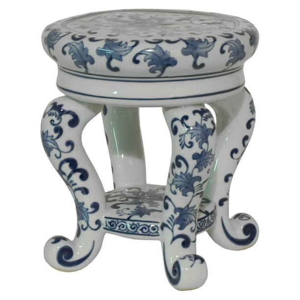 blue and white plant stand