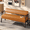 Brown, variant on 58.27" Diamond Quilted PU Faux Leather Waiting Bench with Wood Armrests, Upholstered Reception Bench for Salon Lobby Office, Black