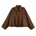 thumbnail image 2 of SETOOFF Women Oversized Lapel Collar Zip Up Faux Leather Jacket Drop Shoulder Loose Fit Short Bomber Coat Solid Black Motorcycle Outerwear for Spring Fall, 2 of 6