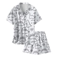 thumbnail image 5 of Pyjamas en Soie pour Filles Imprimé Manches Courtes Ensemble de Pyjamas Boutonnés pour Filles Ensemble de Pyjamas Classique pour Tout-Petits Garçons Filles Mode, 5 of 5